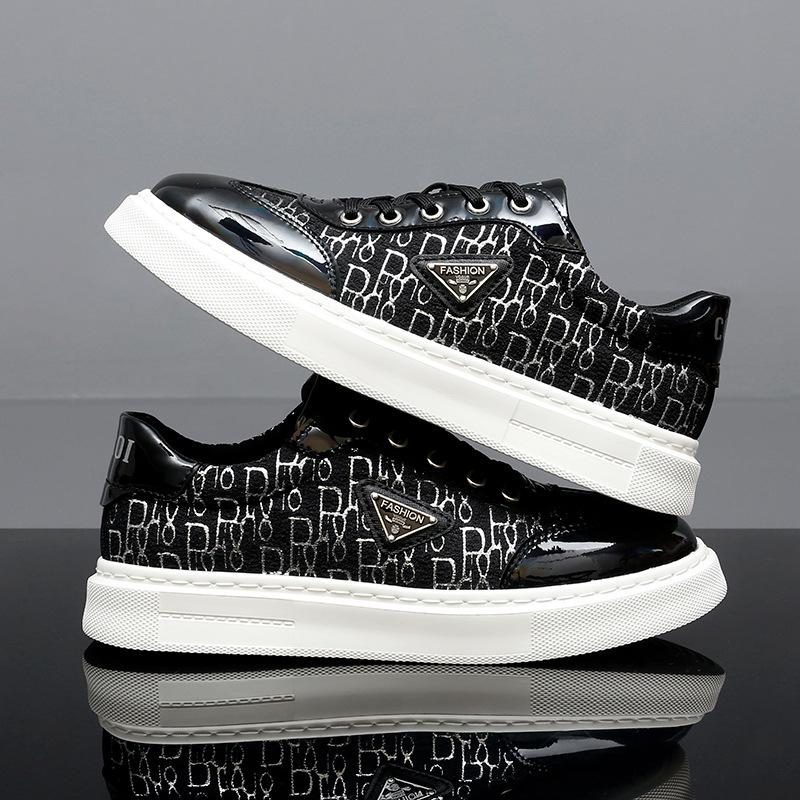 

Осенняя мужская обувь Douyin Live Broadcast с низким верхом и толстой подошвой, повседневная спортивная обувь для сноубординга из кожи 45 чёрный