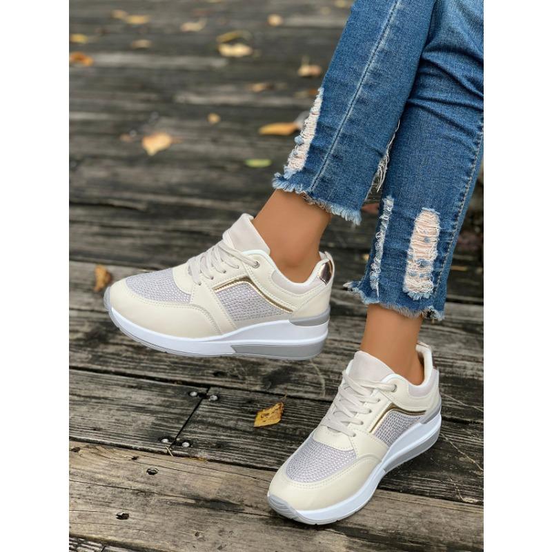 Women's Sports Casual Spring and Summer New Platform Wedge Casual Shoes Lace-up Rhinestone Sports Fashion Shoes