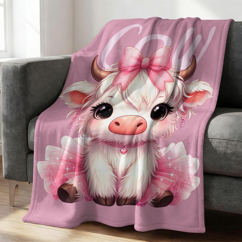 Kawaii Cow Flannel Blanket Cute Pink Tutu Throw Blanket Soft Plush Fleece Bedding Gift Blanket for Kids Girls Bedroom Decor 100cmx150cm