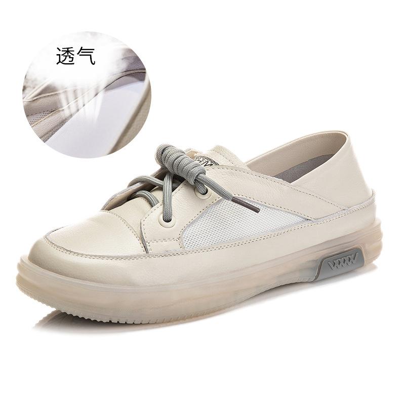 The first layer of cowhide white shoes women's 2025 summer new casual mesh two wear single shoes women's one pedal leather women's shoes