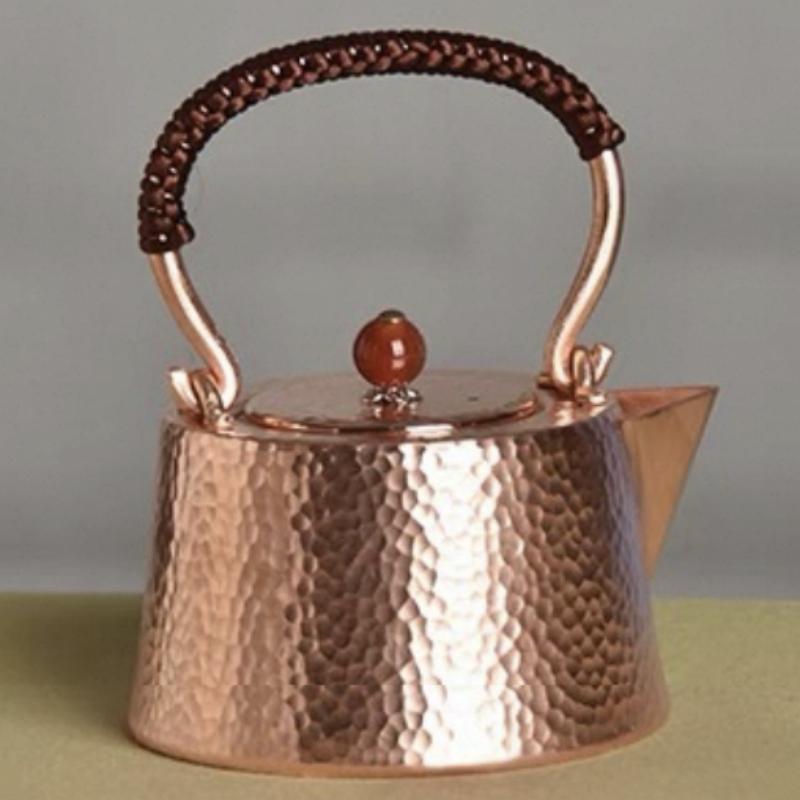 Vintage Pure Copper Coffee Pot,Hammer Texture Teaware 350 Ml Boil Milk Tea Weave Handle Carry By Hand Kettle ,Handcrafted Teapot