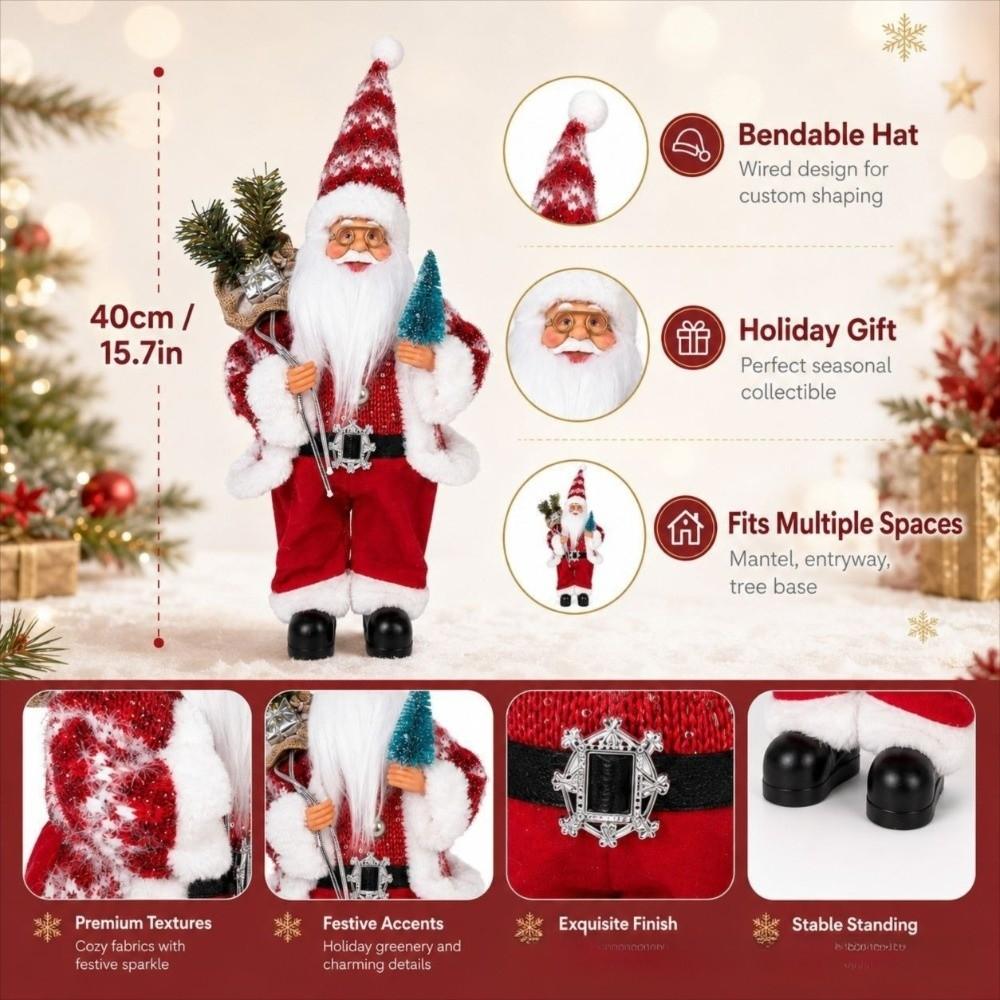 40cm Christmas Santa Doll Standing Posture Christmas Figurine Christmas Home Decor