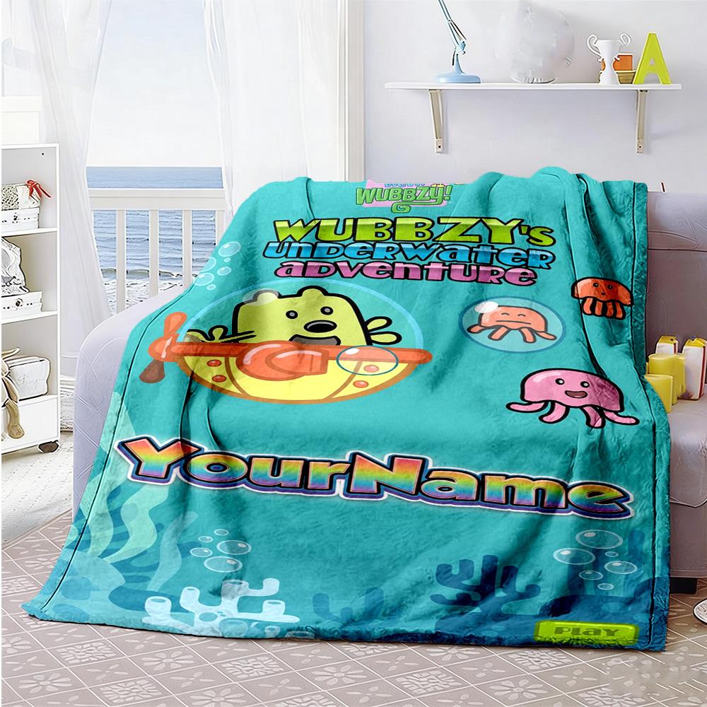 Wow! Wow! Wubbzy Personalized Text Blanket Lightweight Personalized Blanket Soft Warm Cozy Perfect for Living Room Bed Seaside Sofa for All Occasions