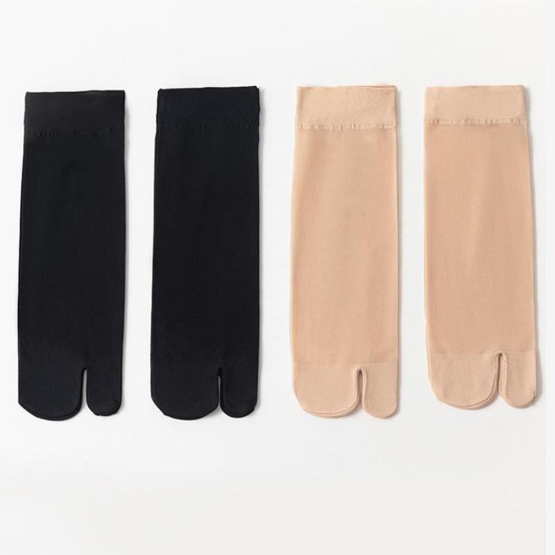 Women'S Summer Ultra Thin Toe Socks Sexy Breathable Toe-Separated Mid Tube Socks Solid Color Casual Transparent Tabi Silk Socks