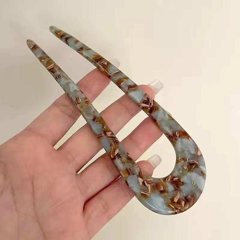 Women's U-Shaped Acetate Hairpin: Modern Chinese Style Bun Headwear