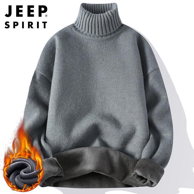 JEEP SPIRIT Men's Plush High-Neck Knitted Winter Sweater