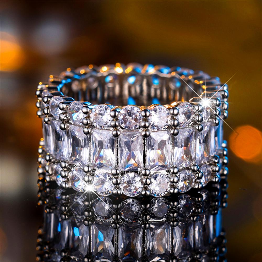 Female White Zircon Stone Finger Engagement Ring Vintage Silver Color Wedding Band Bridal For Women