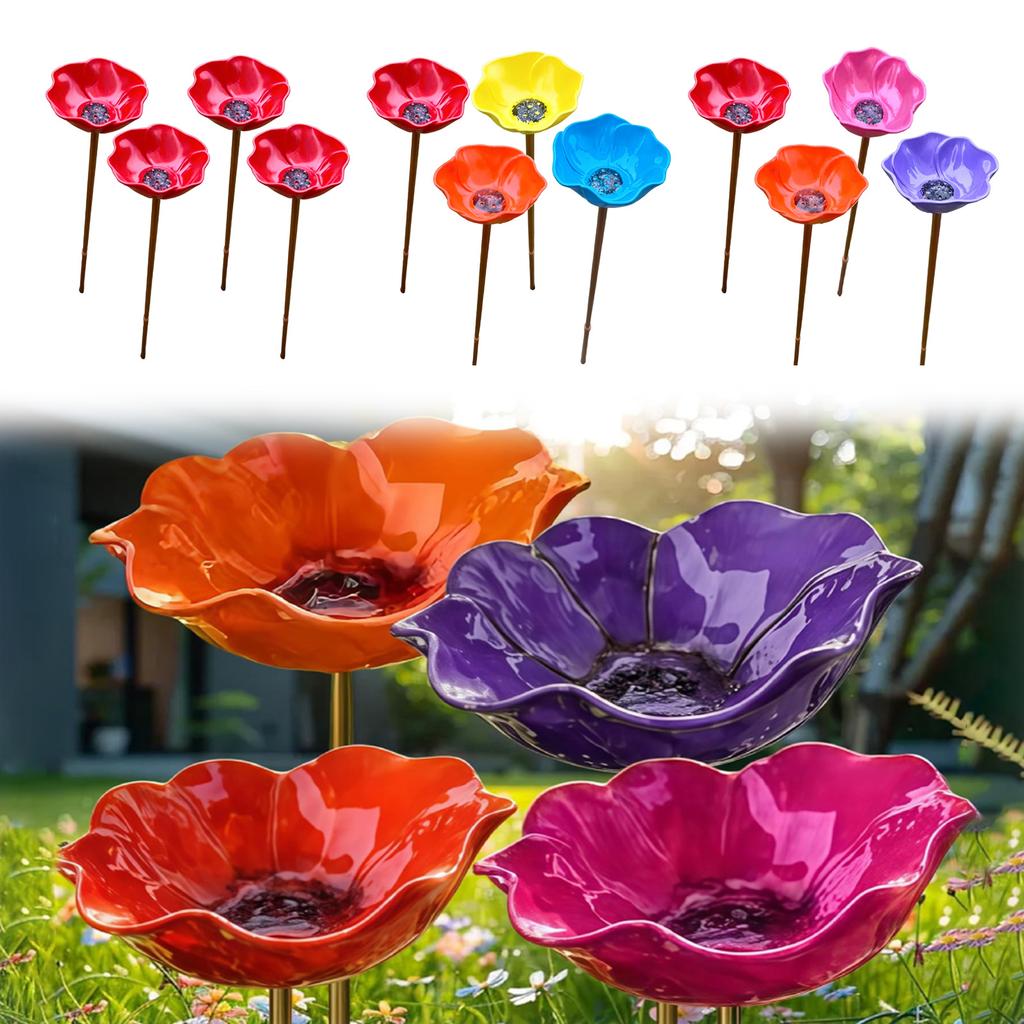 4 Pack Bee Watering Station Decorative Bowl Metal Bee Butterfly Feeder Flower Colorful Lawn Stake for Outdoor Garden Yard Decor