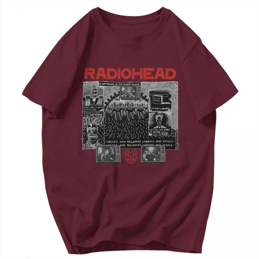 Men T Shirt Everything In Its Right Place Rock Radio Head Band Vintage Summer Y2K Graphic Oneck Unisex Clothing T Shirts