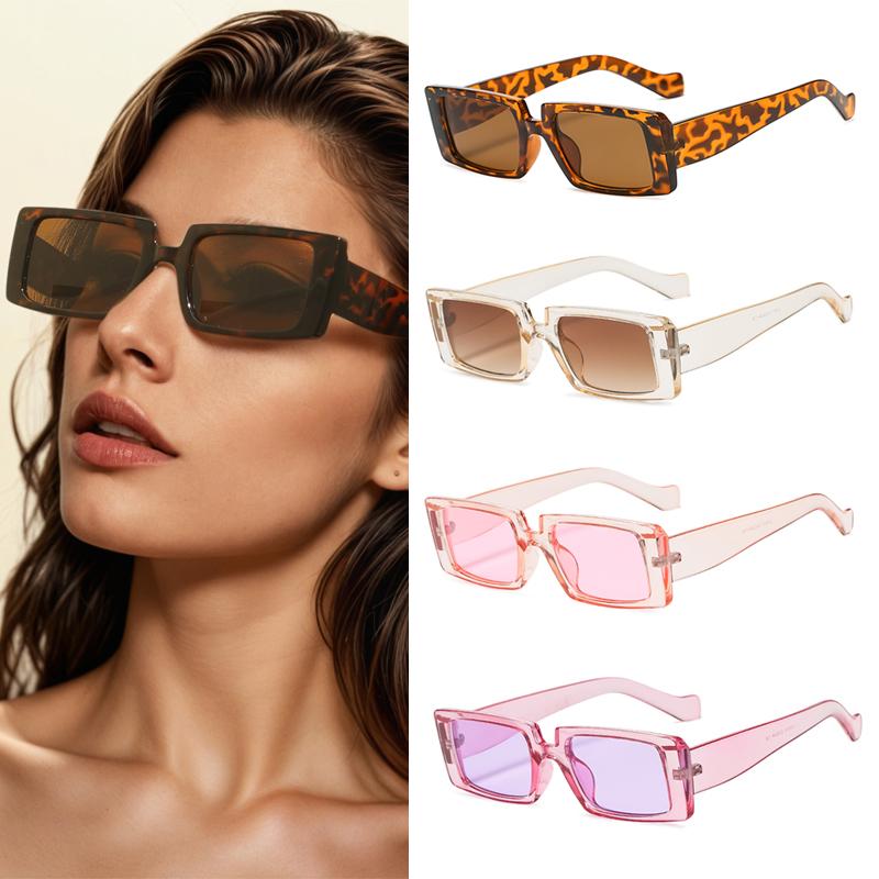 1/4set Trendy Candy Color Wide Square Frame Sunglasses Small Rectangle Sunglasses Summer Female UV400 Lens Trendy Eyewear UV400