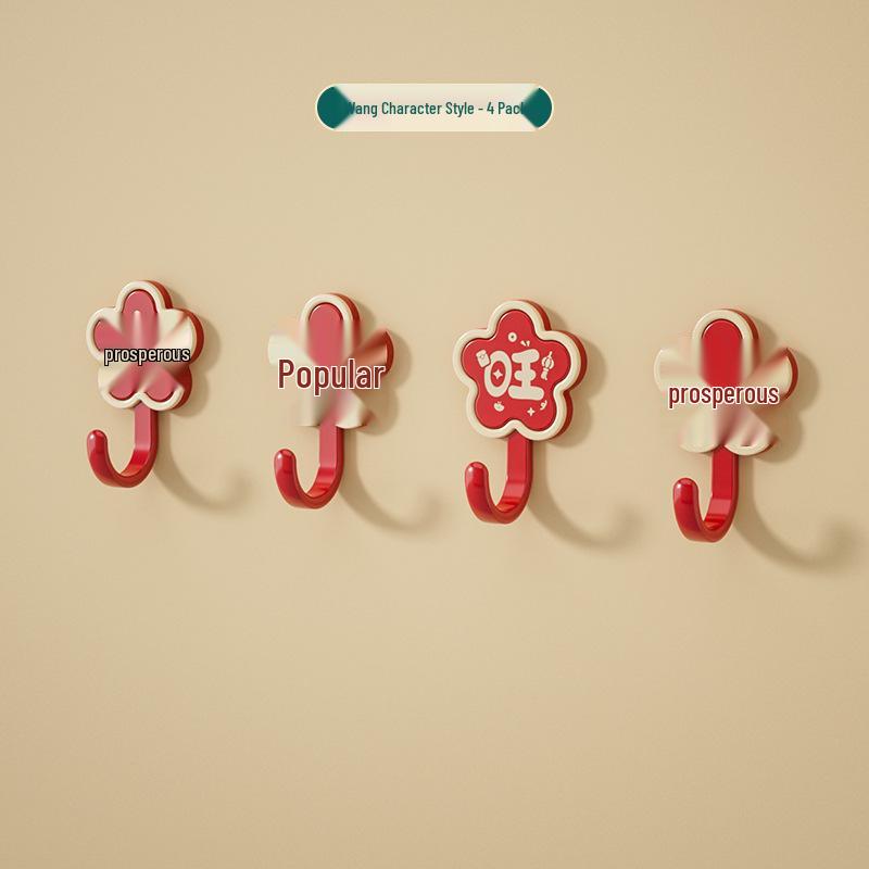 Red Festive New Year Wealth & Prosperity Adhesive Door Hook for Housewarming, No-Drill Installation