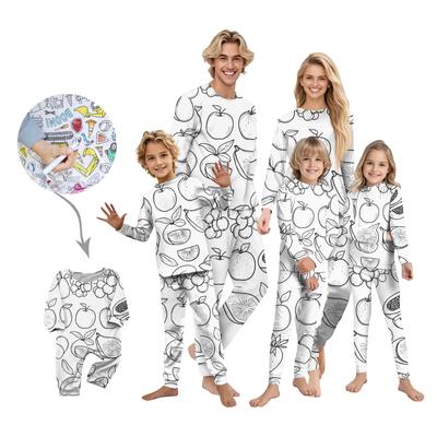 Handbemaltes Eltern-Kind-Outfit - Aufdruck Rundhals Eltern-Kind Langarm Lange Hose Hausanzug Anzug