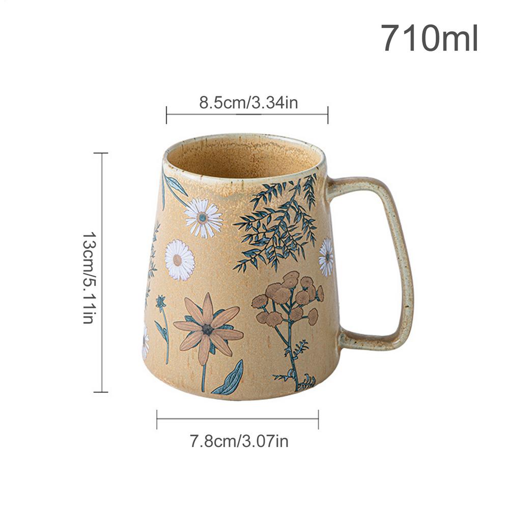 

Керамические кружки, кофейные чашки, расписанные вручную, неровные, с цветочным узором, чашка для молочного чая, корейский стиль, кружка для овсянки на завтрак, посуда для напитков, кухня 710ml