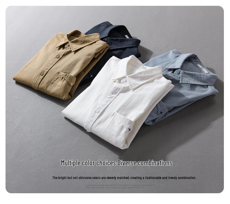 Men's Retro Long-Sleeve Casual Shirt: Simple Solid Color, All-Match Style
