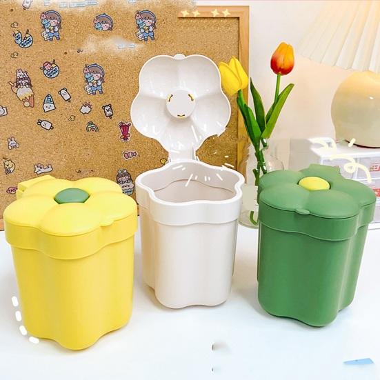 Desktop Trash Can with Lid Flower Shape Large Capacity Living Room Bedroom Trash Storage Bucket Household Supplies