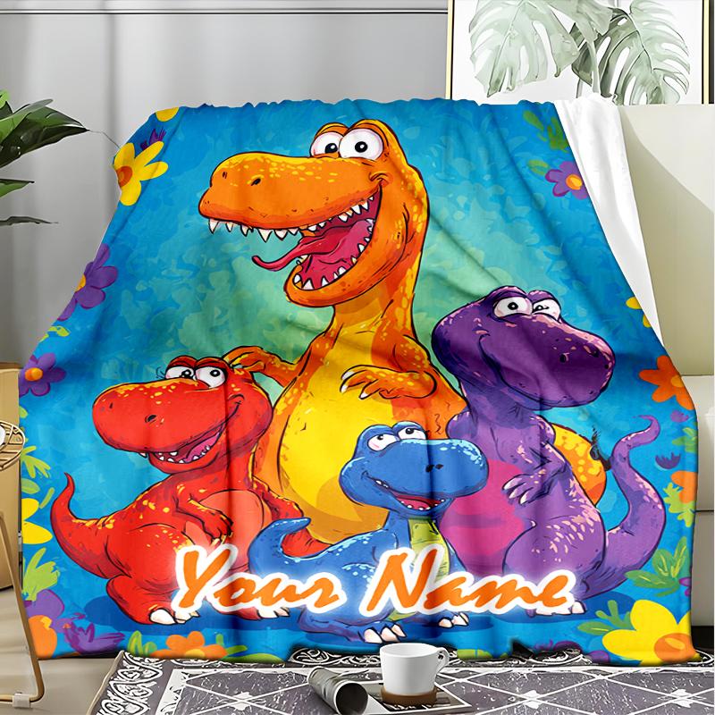 1PC Custom Name Dinosaur Friends Adventure Outdooor Flannel Blankets Patterns Throw Blanket All-Season Soft Gift for Couch, Bed, Camping Gifts