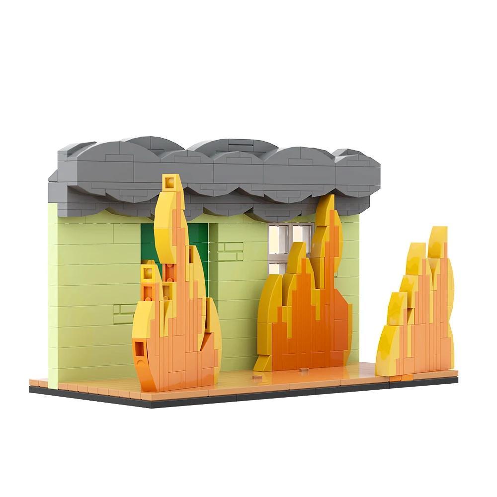 Gobricks MOC This Is Fine-Meme Vignette Bausteine Set Anime Cartoon Jagdhund Flammenstuhl Comic Tiere Kreativität Modellstein Geschenk