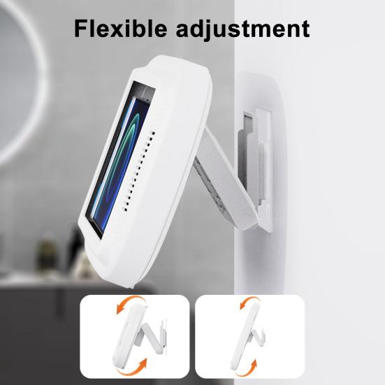 Držák na telefon do sprchy Vodotěsný Nástěnný Držák na telefon na koupelnové zrcadlo Otáčení o 360 stupňů a Nastavitelné rameno Dotykový displej