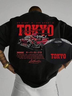 Sommer Herren Rennmuster Bedrucktes Schwergewicht Baumwoll T-Shirt Modisch Lässig Vielseitig Klassisches Oberteil Streetwear Kurzärmelig