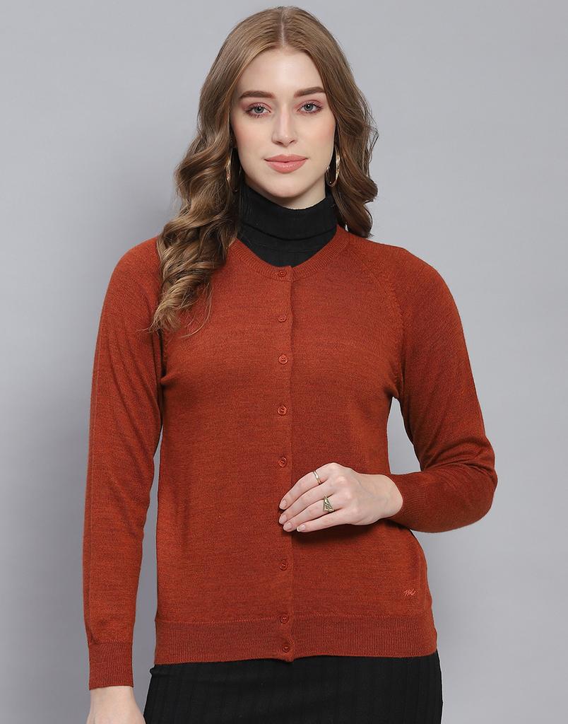 Monte Carlo Rust Multi Solid Round Neck Sweater
