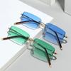  Fashion Rectangle Women Sunglasses Vintage Rimless Clear Ocean Gradient Lens Men UV400 Trending Sun Glasses