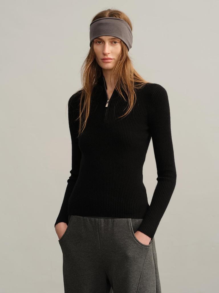 Women's Half-Zip Slim-Fit Cashmere Sweater - Half-High Collar, Warm Knitwear for Autumn & Winter