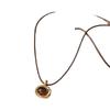 Winter and Autumn Tiger-eye Stone Leather Rope Pull Necklace for Women's Long-sleeved Sweater Chain, Simple and Fashionable Collar Chain