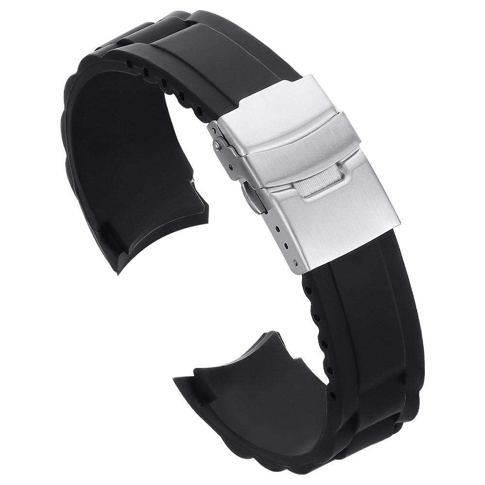 Silikonový řemínek na hodinky se zakřiveným koncem 18 mm 20 mm 22 mm 24 mm 26 mm, skládací přezka, sportovní náramek pro muže a ženy, náhradní náramky