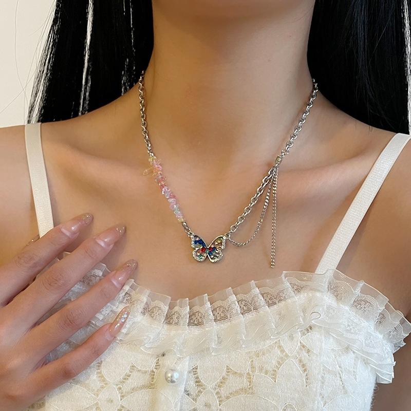 Meier Full diamond butterfly necklace - sweet & edgy pendant - y2k hot girl design - choker necklace