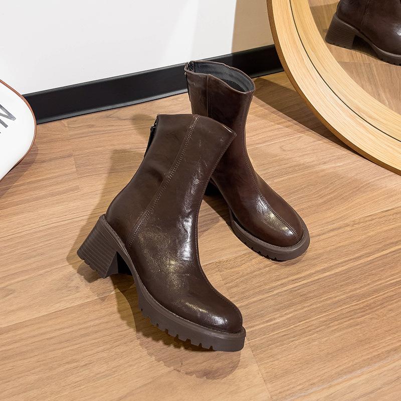 Coarse Heel Martin Boots Autumn/Winter Thick-soled British Short Boots High Heel Oblique Medium Boots