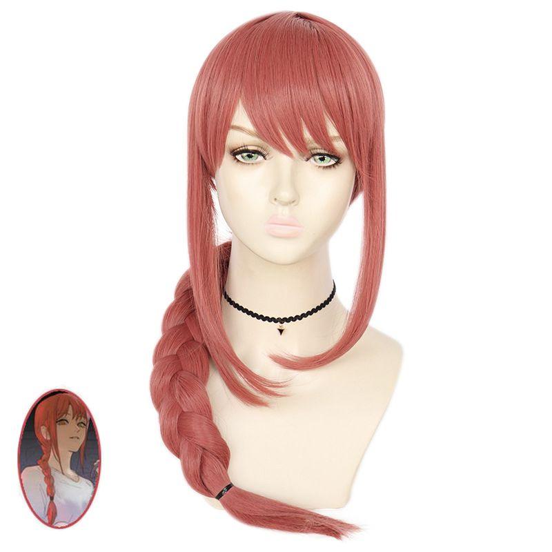 Peluca Cosplay Makima de Chainsaw Man Trenza Rosa Cabello Sintético Largo y Suave Para Fiesta de Halloween