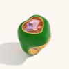 Stainless Steel Gemstone Heart Enamel Ring Geometric Solid Color Ring  Gift