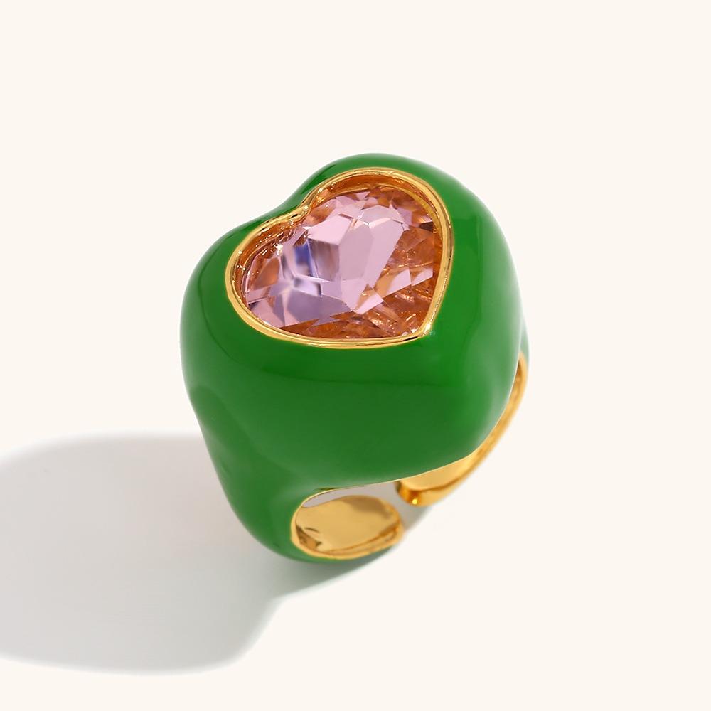 Geometric Dripping Oil Finger Buckle Korean Style Solid Color Ring Gemstone Heart Enamel Ring  Gift