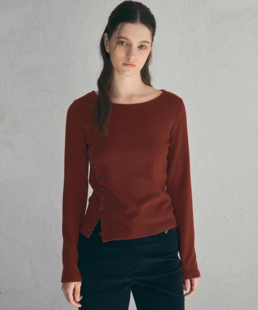 Aueonoseuteljia Boatneck Side Button T-Shirt_Tomato Brick(O25-Tp28)
