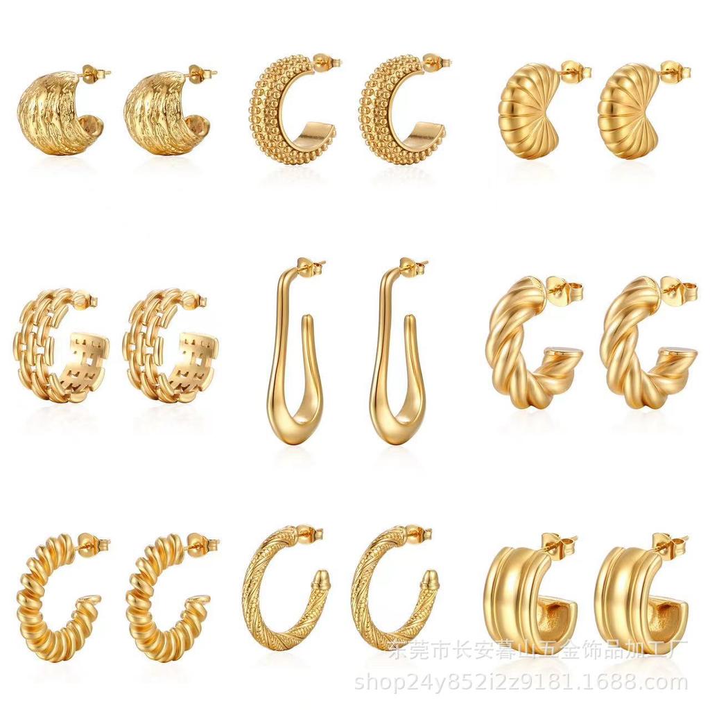 18K Gold Titanium Steel Earrings Women's Geometric Stainless Steel Irregular Versatile Earrings