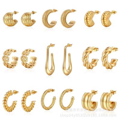 18K Gold Titan Stahl Ohrringe frauen Geometrische Edelstahl Unregelmäßigen Vielseitig Ohrringe