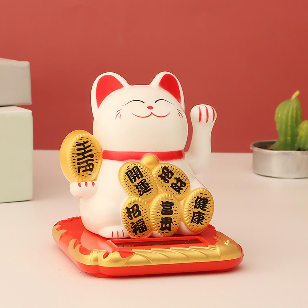 Solar Powered Fortune Cat Waving Arm Beckoning Japanese Lucky Cat Shaking Hand Welcome Cat Figurine Cats Miniature Toys For Kids