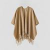Autumn Winter Wool Blend Split Hem Cape Shawl