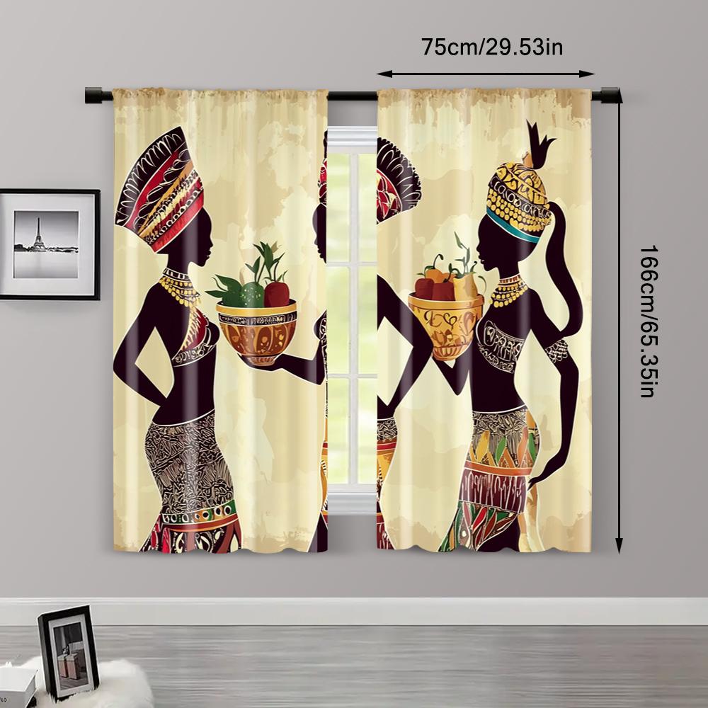 2pcs   Curtains&Window Treatment Elegant African Woman Machine Washable (without Rod) Stuff Clearance for Various Room Types