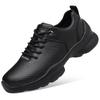 New Shoes for Men Leather Casual Shoes Cool Black Leisure Sport Shoes Thick-soled Lace-up Sneaker
