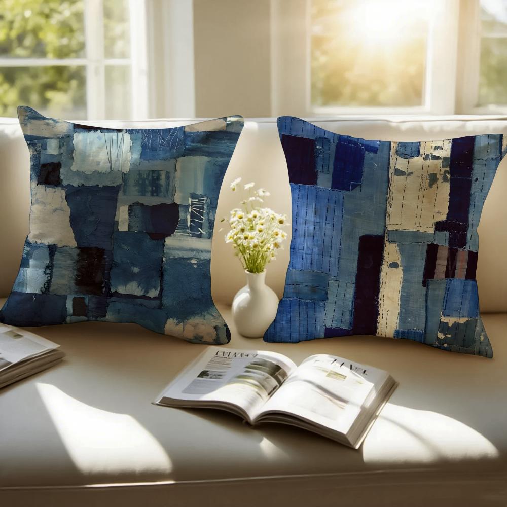 Denim Patchwork Print Cushion Cover Cushion Cover Soft Washable Pillow Case Multi-Scene For Couch Bed Travel Office Use