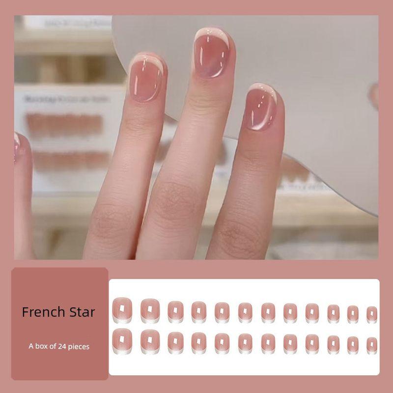 

Чистый Молочный Восковник Носимые Ногти Дофамин 2025 Новое Поступление Наклейки для Ногтей Короткие Овальные Ногти Готовый Продукт Белые Накладные Ногти 85 French Star Wear Armor 24 Pieces/Box