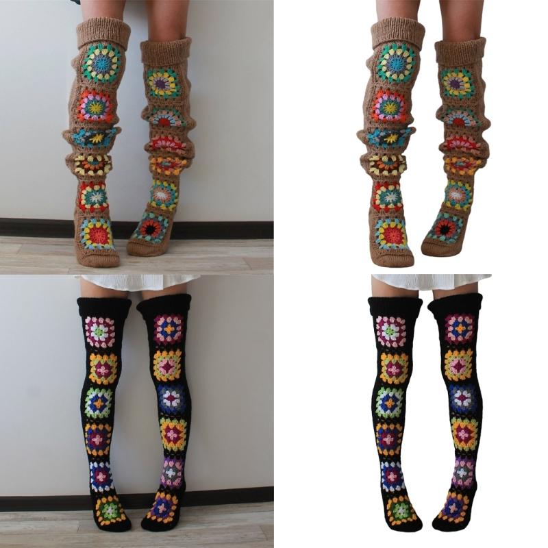 Damen Häkel-Oberschenkelhohe Stiefelsocken Vintage Extra Lange Beinwärmer Winter Überknie Hohe Strümpfe