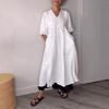 Autumn Women's Cotton & Linen V-Neck Ruffled Casual Pocket Dress