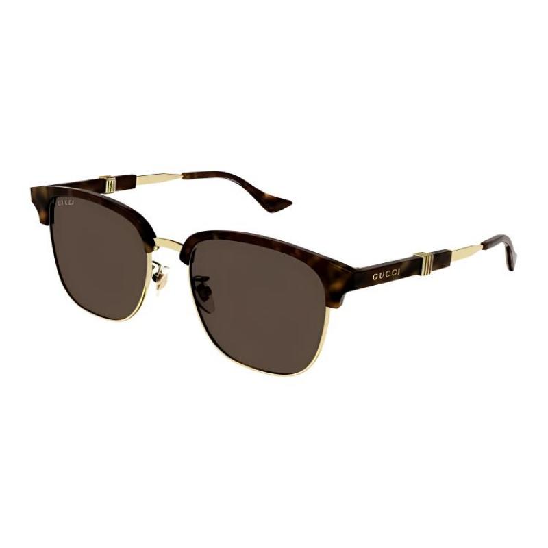 Gucci Temple Lettering Metal Rectangular Sunglasses Men's Tortoiseshell