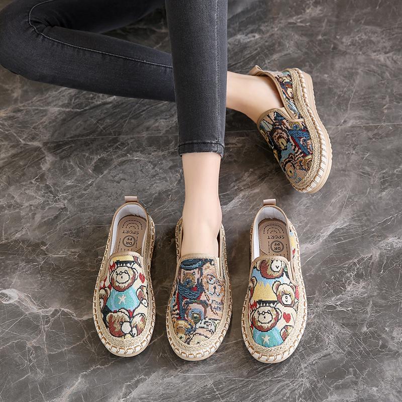 Tygskor nya ventilerande sommar platta vardagliga retro canvas skor trendiga