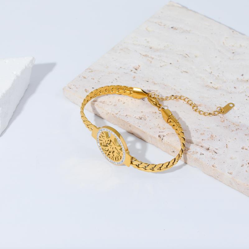 GANEMLY 316L Stainless Steel Tree of Life Bracelet For Women Fashion 18K Gold Plated Wrist Chain Waterproof Jewelry Lady Gift