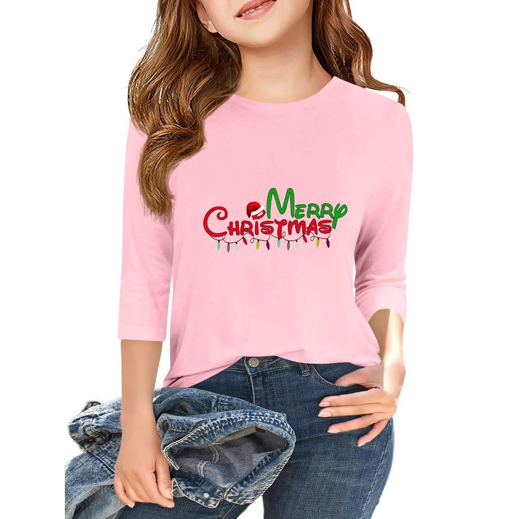 Tricou casual cu mâneci 3/4 pentru copii, cu gât rotund și imprimeu pentru Ziua Independenței