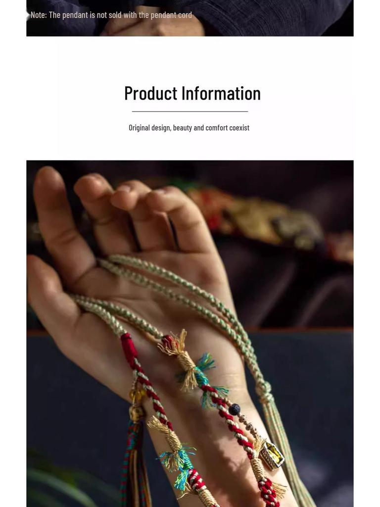 Tibetan Eight Treasures Compass Pendant Necklace with Braided Rope Amulet