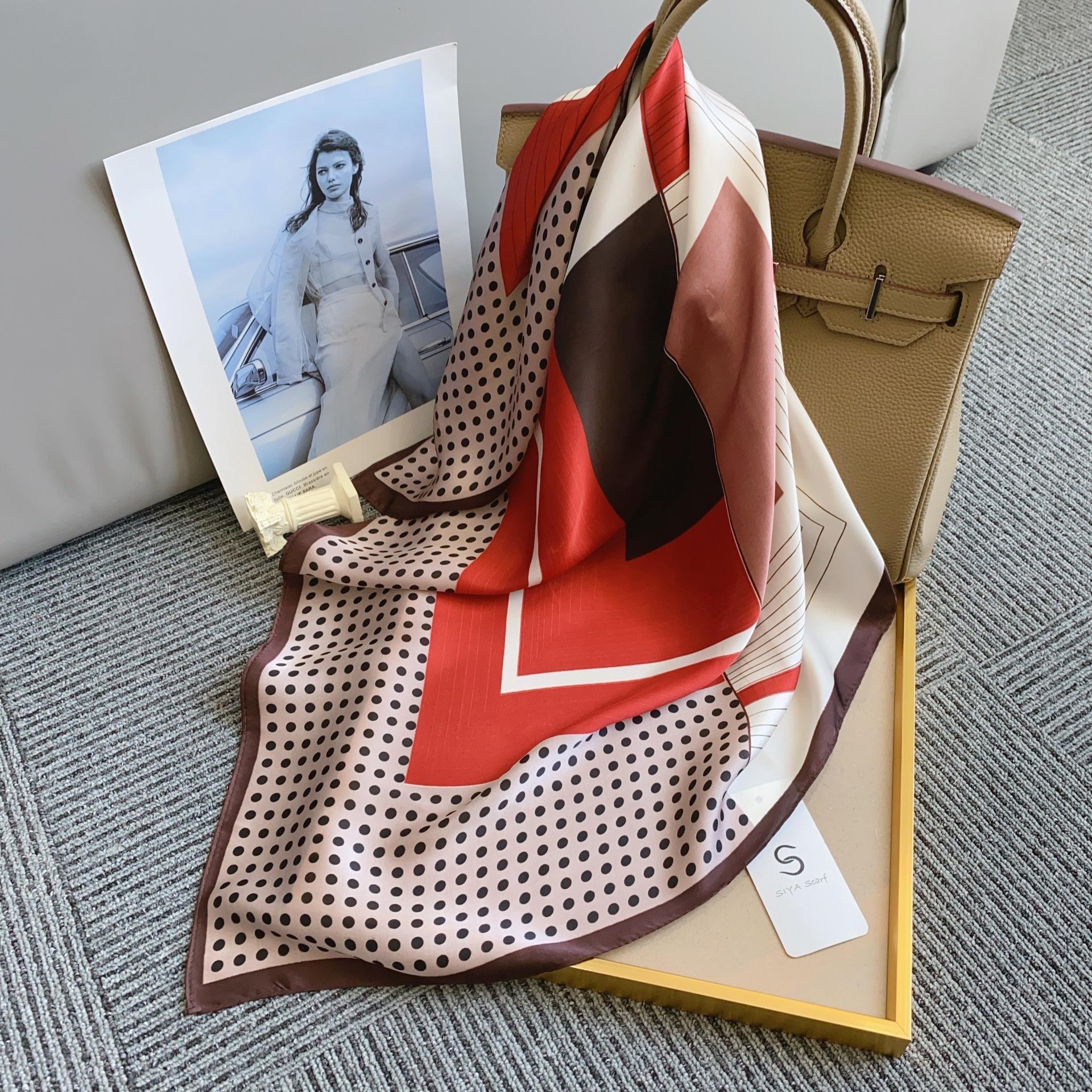 

Новый квадратный платок для женщин, маленький шелковый платок, атласный, имитация шелка, геометрический принт, весенне-летний, тонкий, высококачественный, универсальный платок 70*70